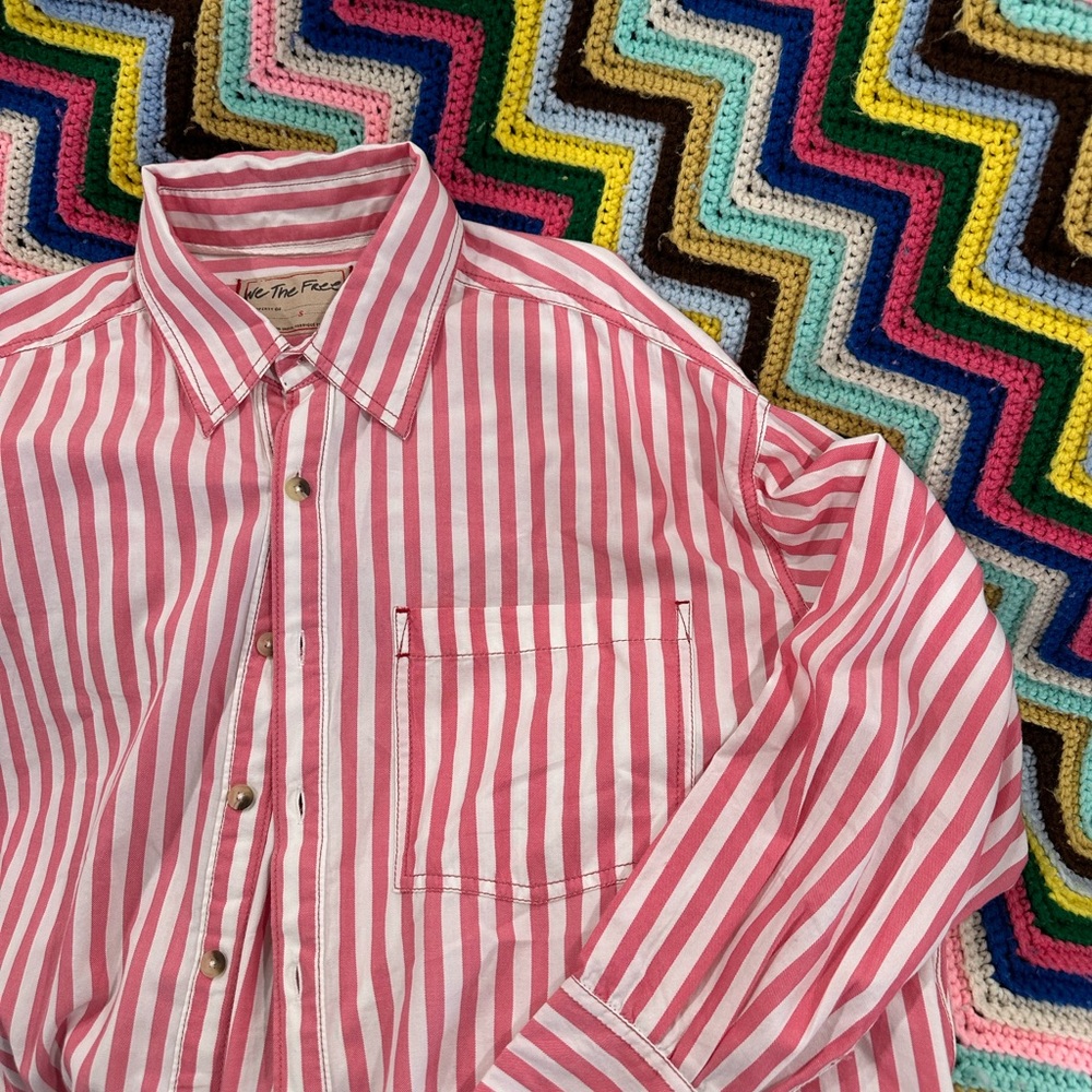 We The Free Freddie Pink and White Striped Button Down
